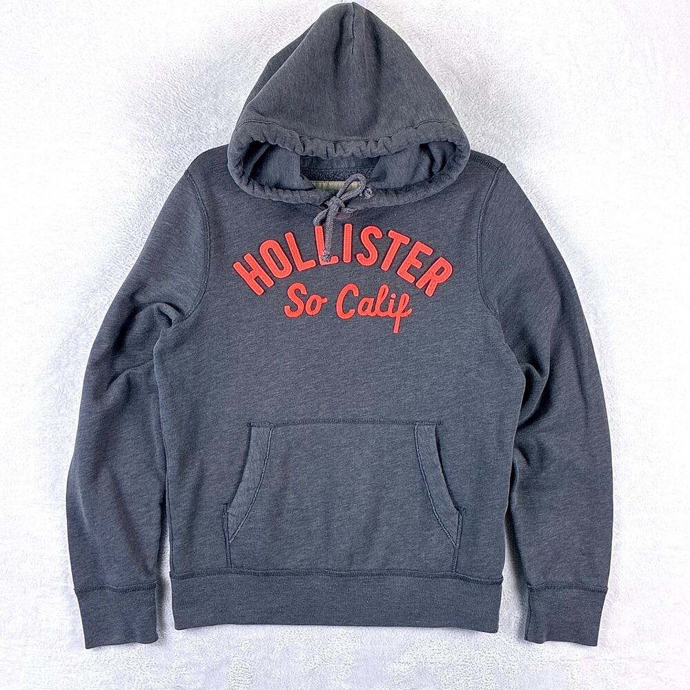 VTG Hollister Hoodie Men M Gray Orange Spellout Embroidered Skate SoCal Surf Y2K